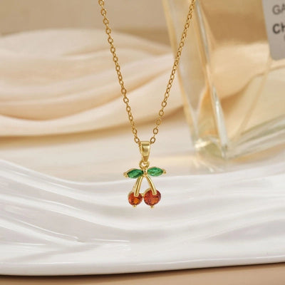 Minimalist Cherry Titanium Steel Plating Pendant Necklace