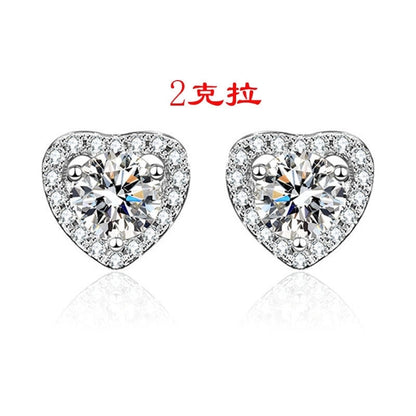 1 Pair Casual Minimalist Geometric Heart Shape Inlay Copper Zircon White Gold Plated Ear Studs