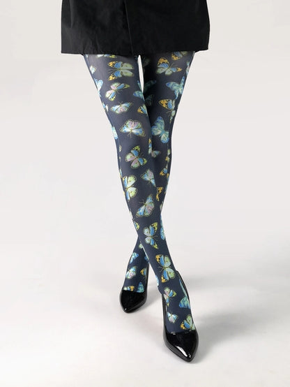 Thin Printed Pantyhose Spring And Autumn Versatile Butterfly Wild Abstract Retro Stockings Women's Socks Anti-snagging