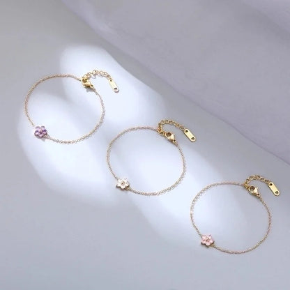 Sweet Flower 304 Stainless Steel Gold Plated Zircon Bracelets In Bulk