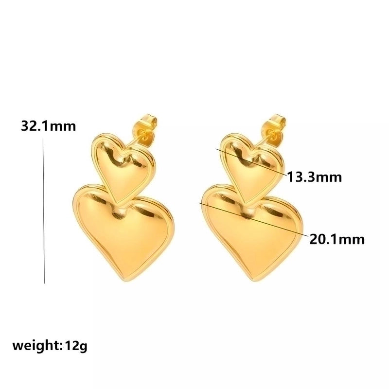 1 Pair Classic Style Heart Shape Polishing Plating 304 Stainless Steel Drop Earrings Ear Studs