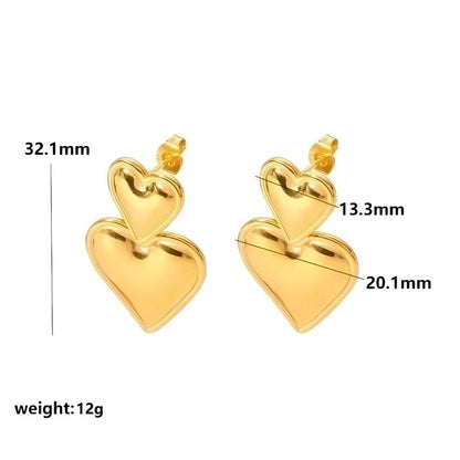 1 Pair Classic Style Heart Shape Polishing Plating 304 Stainless Steel Drop Earrings Ear Studs