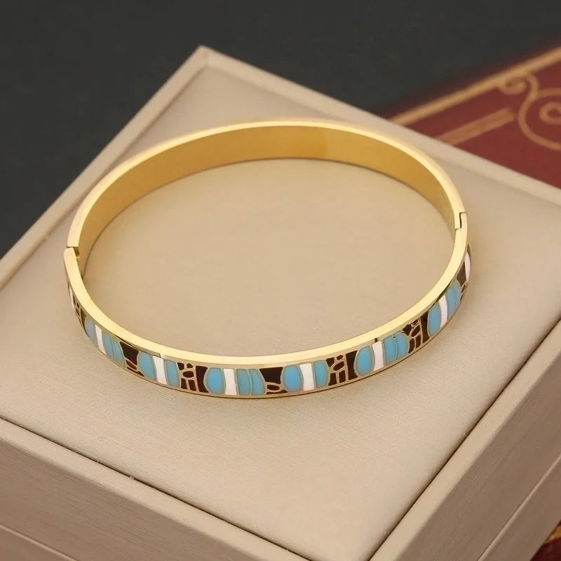 Retro Commute Devil'S Eye Color Block Stainless Steel 18K Gold Plated Bangle In Bulk