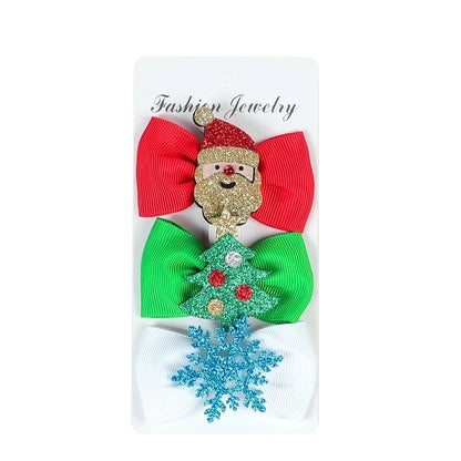 Halloween Christmas Independence Day Ethnic Style Kid'S Halloween Pattern Santa Claus American Flag Sequins Knitting Bowknot Hair Clip