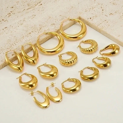 1 Pair Retro Solid Color Plating 304 Stainless Steel 18K Gold Plated Earrings
