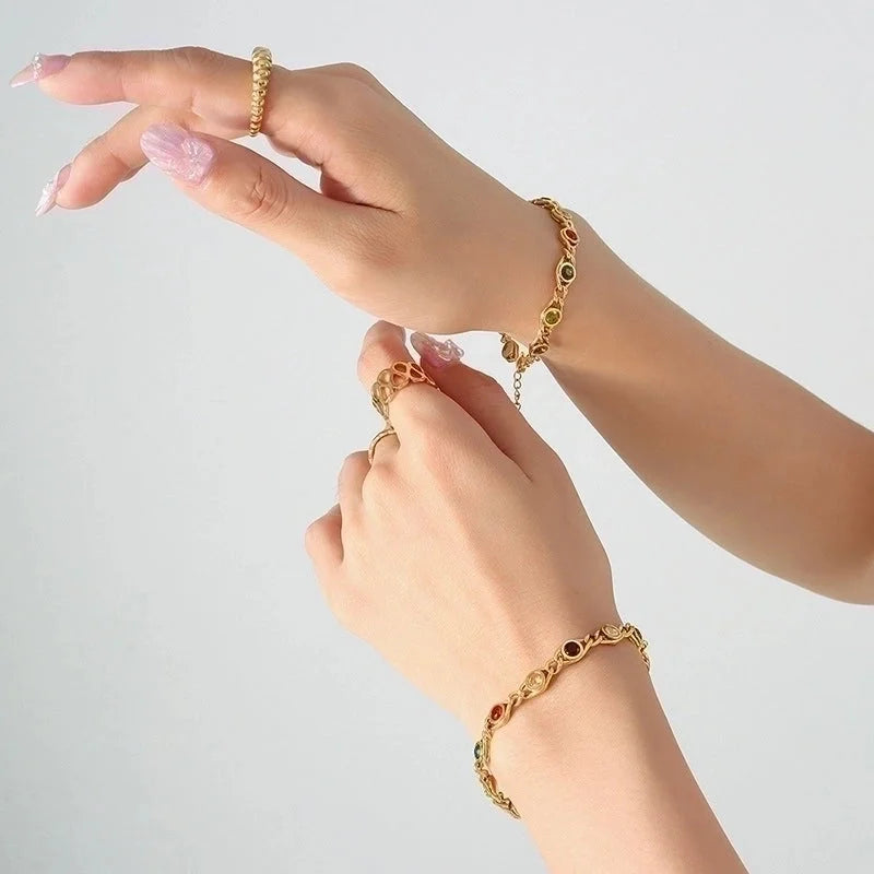 Fashion Round Titanium Steel Inlay Zircon Women's Bracelets Necklace