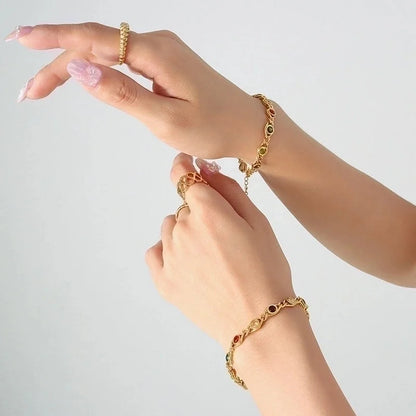 Fashion Round Titanium Steel Inlay Zircon Women's Bracelets Necklace