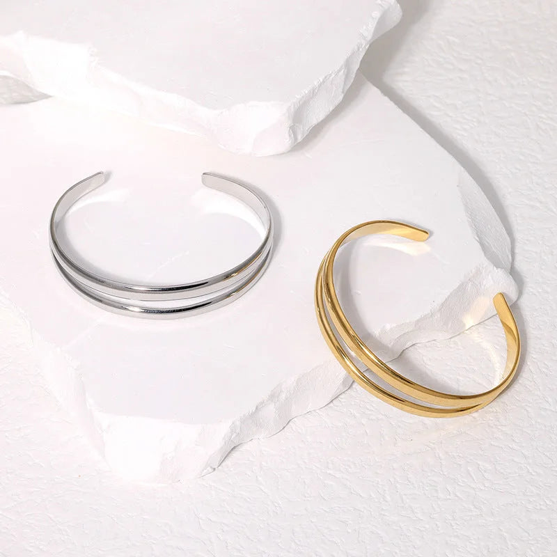 Minimalist Stripe Stainless Steel Electroplating Bangles