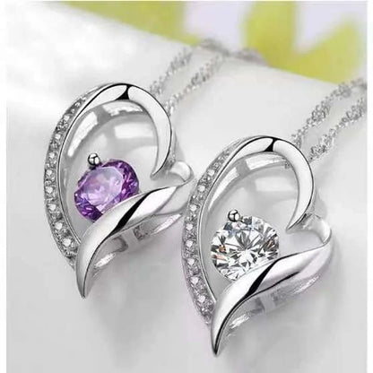 Titanium Steel Copper Plating Heart Shape Zircon Pendant Necklace