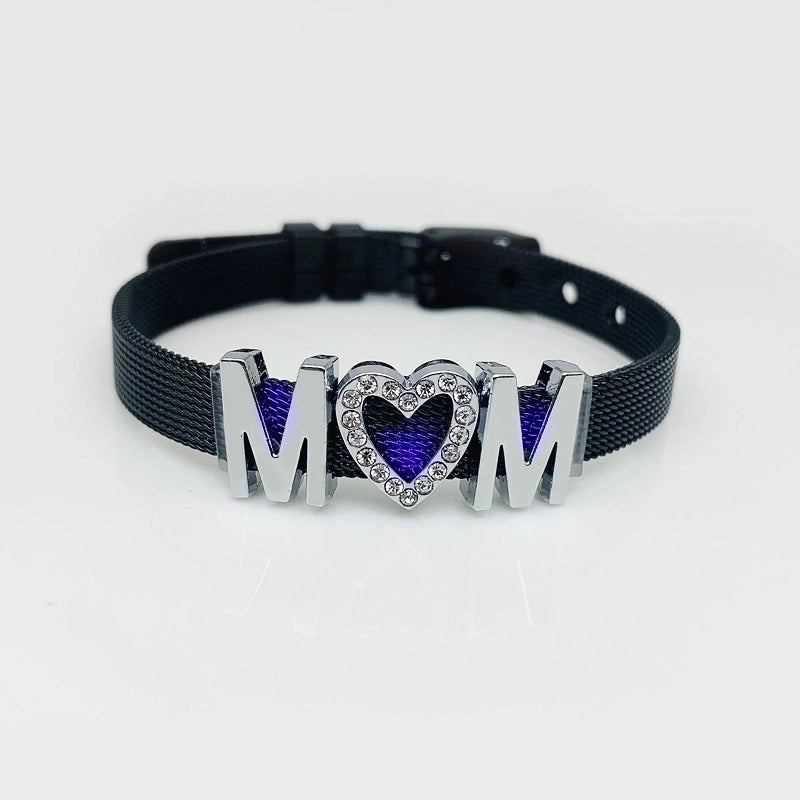 Mama Letter Stainless Steel Inlay Rhinestones Bracelets