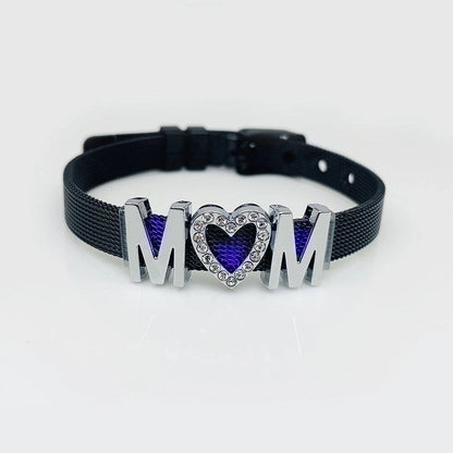 Mama Letter Stainless Steel Inlay Rhinestones Bracelets
