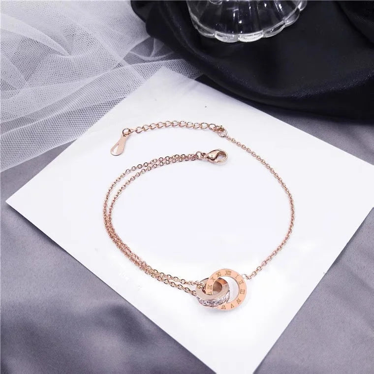Korean Women Letter Text Number Titanium Steel Anklets
