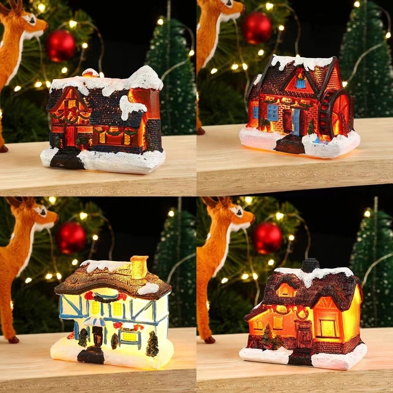 Christmas Small Ornaments Holiday Decorations Christmas Eve House Micro Landscape Luminous Desktop Window Scene Layout Gift