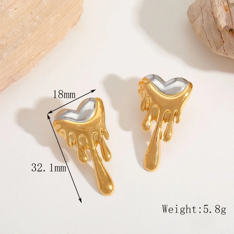 1 Pair Casual Basic Minimalist Irregular Round Heart Shape Mixed Metal 304 Stainless Steel 18K Gold Plated Ear Studs