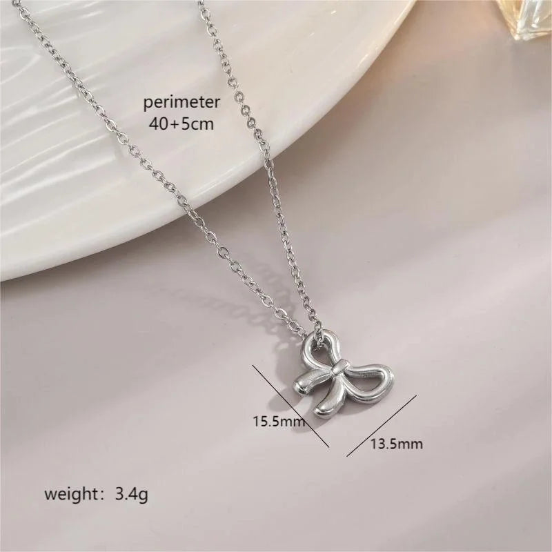 Stainless Steel 18K Gold Plated Minimalist Polishing Plating Star Heart Shape Bow Knot Pendant Necklace