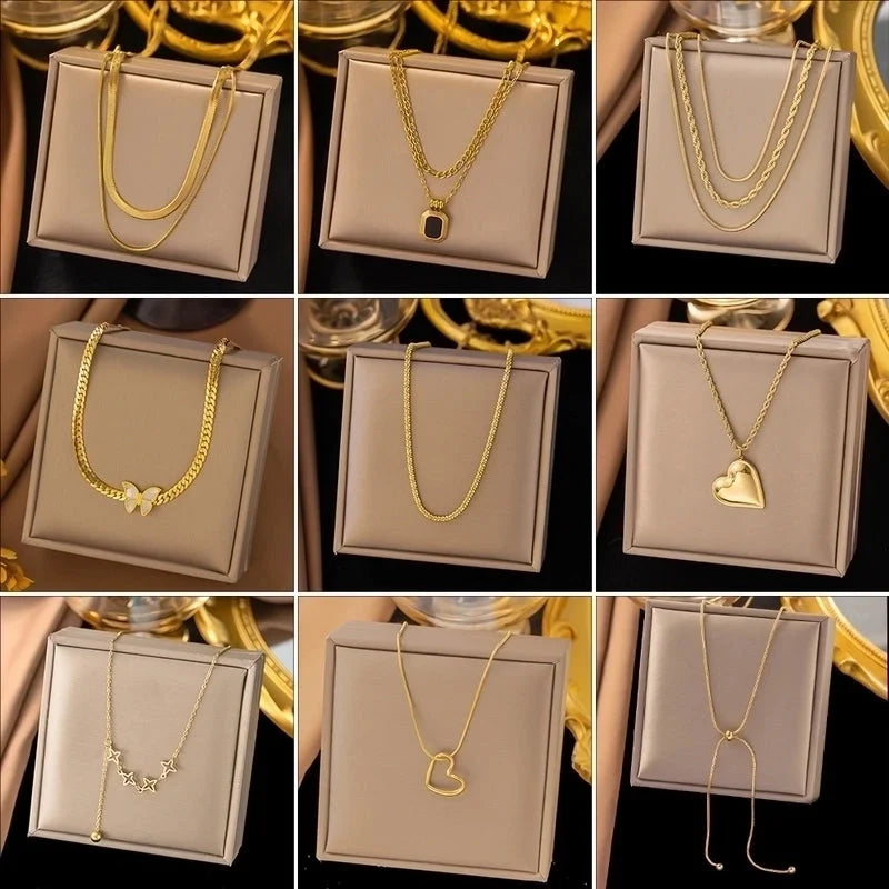 Elegant Sweet Streetwear Round Heart Shape Solid Color Titanium Steel Plating Layered Necklaces Pendant Necklace Necklace