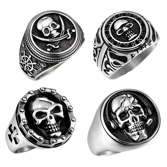 Retro Punk Skull Stainless Steel Halloween Men's Rings