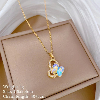 Fashion Geometric Titanium Steel Copper Plating Artificial Diamond Necklace