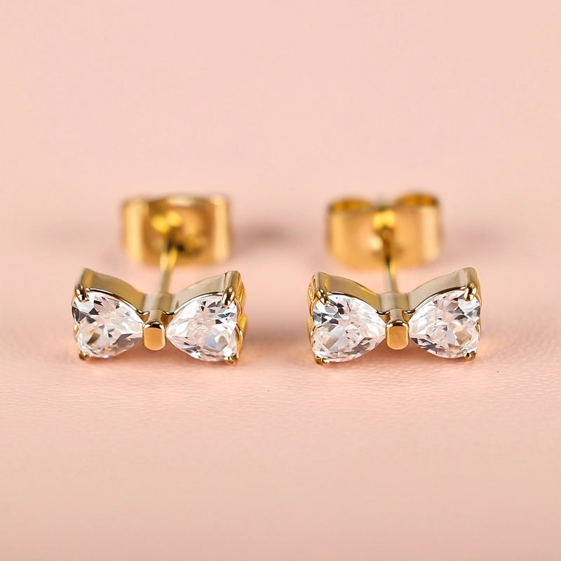 1 Pair Minimalist Classic Style Heart Shape Butterfly Deer Polishing Inlay 304 Stainless Steel Zircon 18K Gold Plated Ear Studs