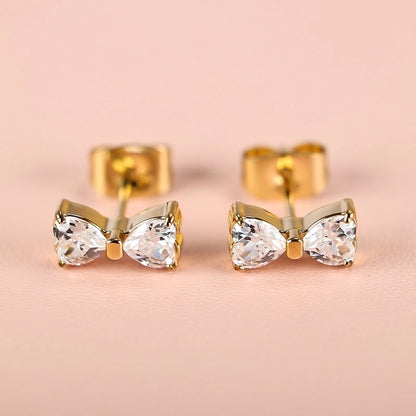 1 Pair Minimalist Classic Style Heart Shape Butterfly Deer Polishing Inlay 304 Stainless Steel Zircon 18K Gold Plated Ear Studs