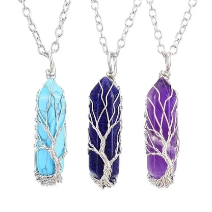 Minimalist Hexagon Prism Natural Stone Ferroalloy Knitting Pendant Necklace