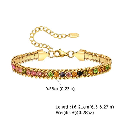 IG Style Colorful Solid Color 201 Stainless Steel 18K Gold Plated Zircon Tennis Chain Bracelets In Bulk