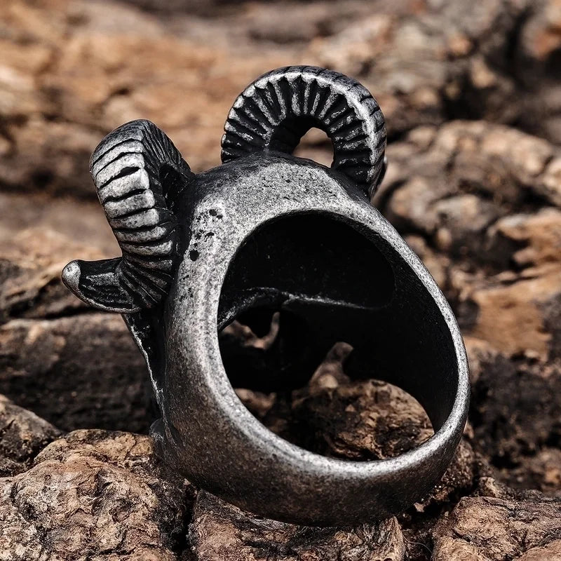 Retro Punk Sheep Mask 304 Stainless Steel Polishing Halloween Men'S Wide Band Rings