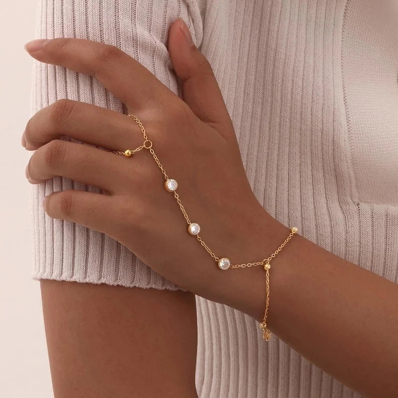 IG Style Round Heart Shape 201 Stainless Steel 18K Gold Plated Artificial Pearls Zircon Cable Chain Bracelets In Bulk