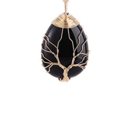 Retro Tree Water Droplets Natural Stone Crystal Charms