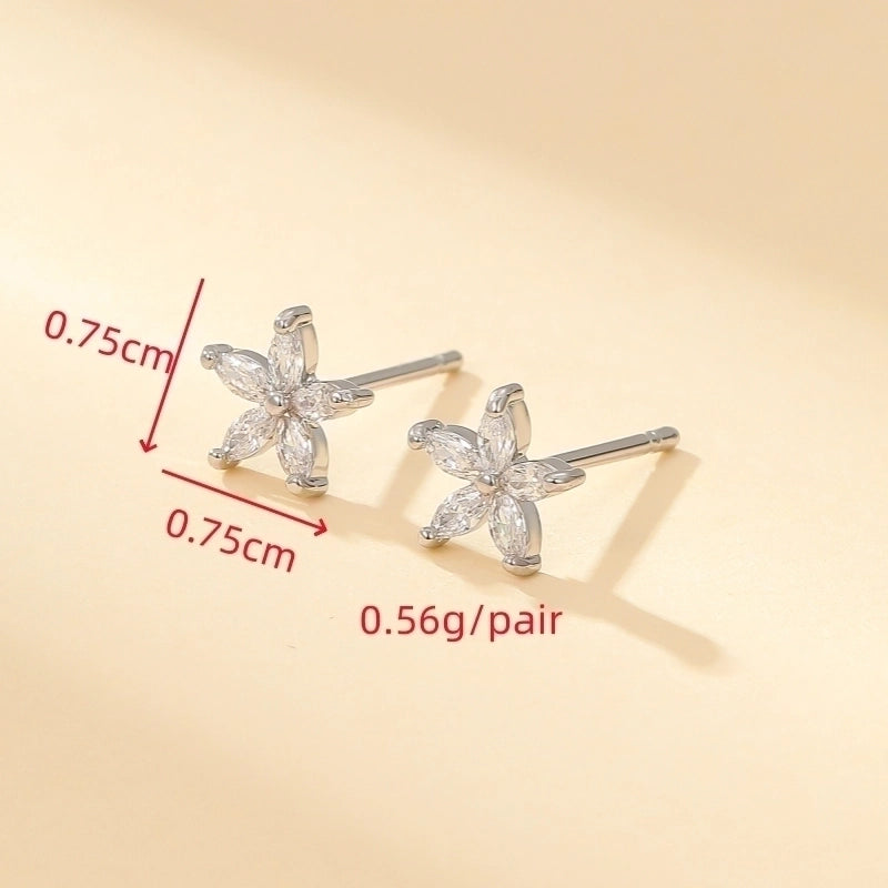 1 Pair Minimalist Shiny Flower Plating Inlay Copper Zircon Gold Plated Ear Studs