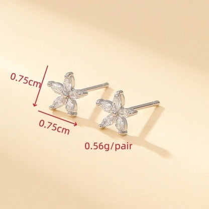 1 Pair Minimalist Shiny Flower Plating Inlay Copper Zircon Gold Plated Ear Studs