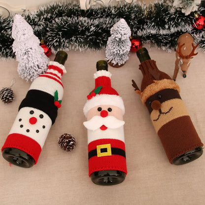 Christmas Decoration Wine Bottle Cover Knitted Yarn Red Wine Cover Christmas Restaurant Hotel Atmosphere Decoration Set