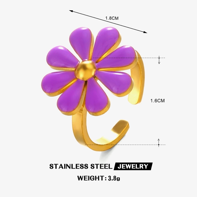 Minimalist Classic Style Flower 304 Stainless Steel Resin 18K Gold Plated Enamel Rings Earrings