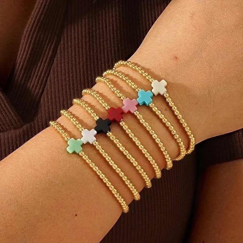Arylic Copper Beaded Cross Bracelets