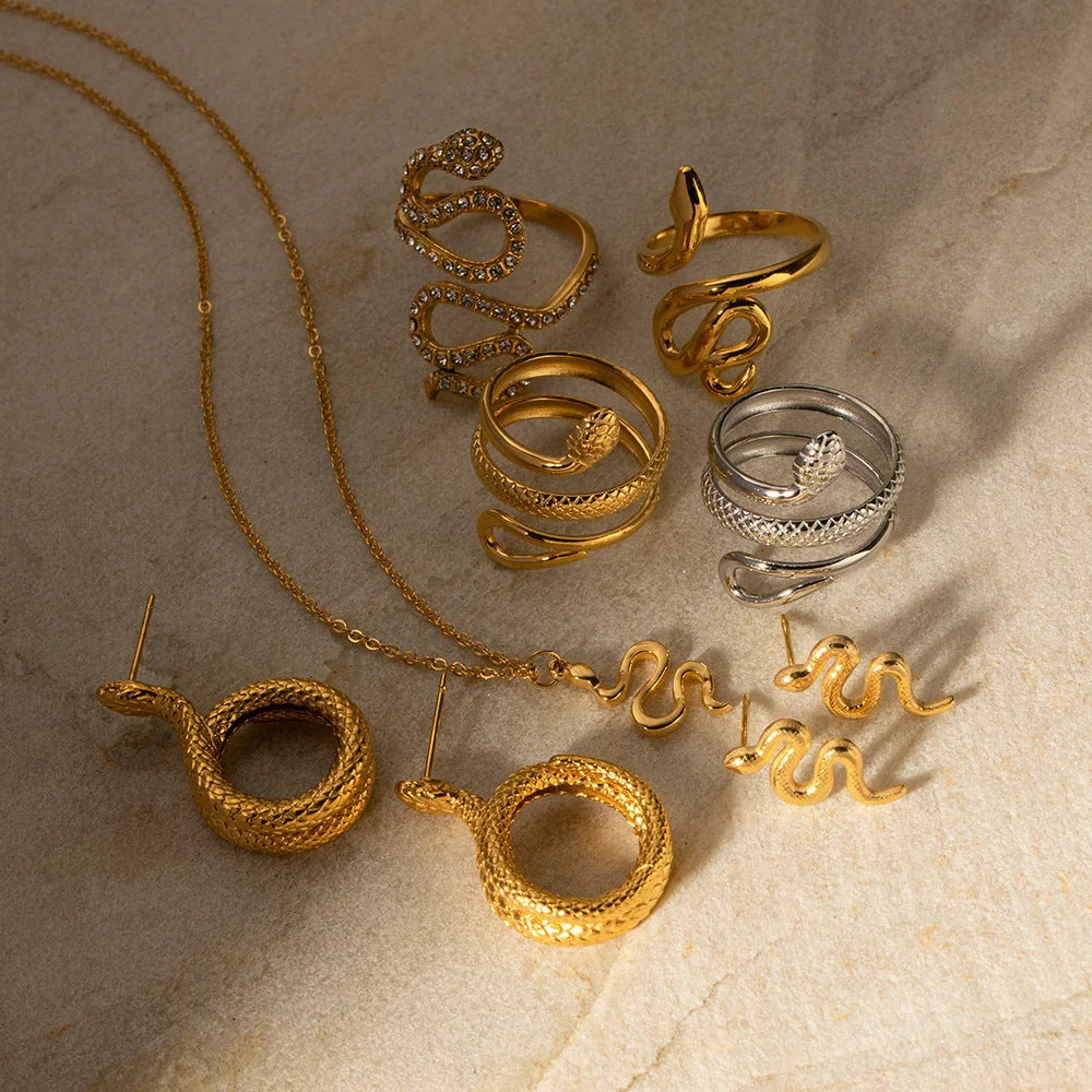 IG Style Snake Geometric Stainless Steel 18K Gold Plated Earrings