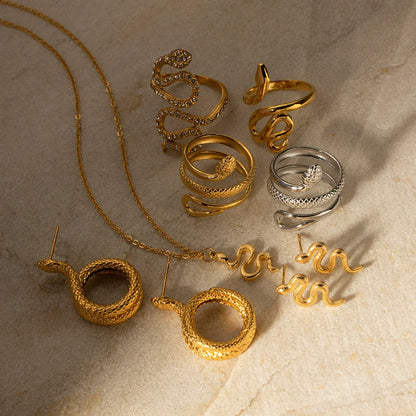 IG Style Snake Geometric Stainless Steel 18K Gold Plated Earrings