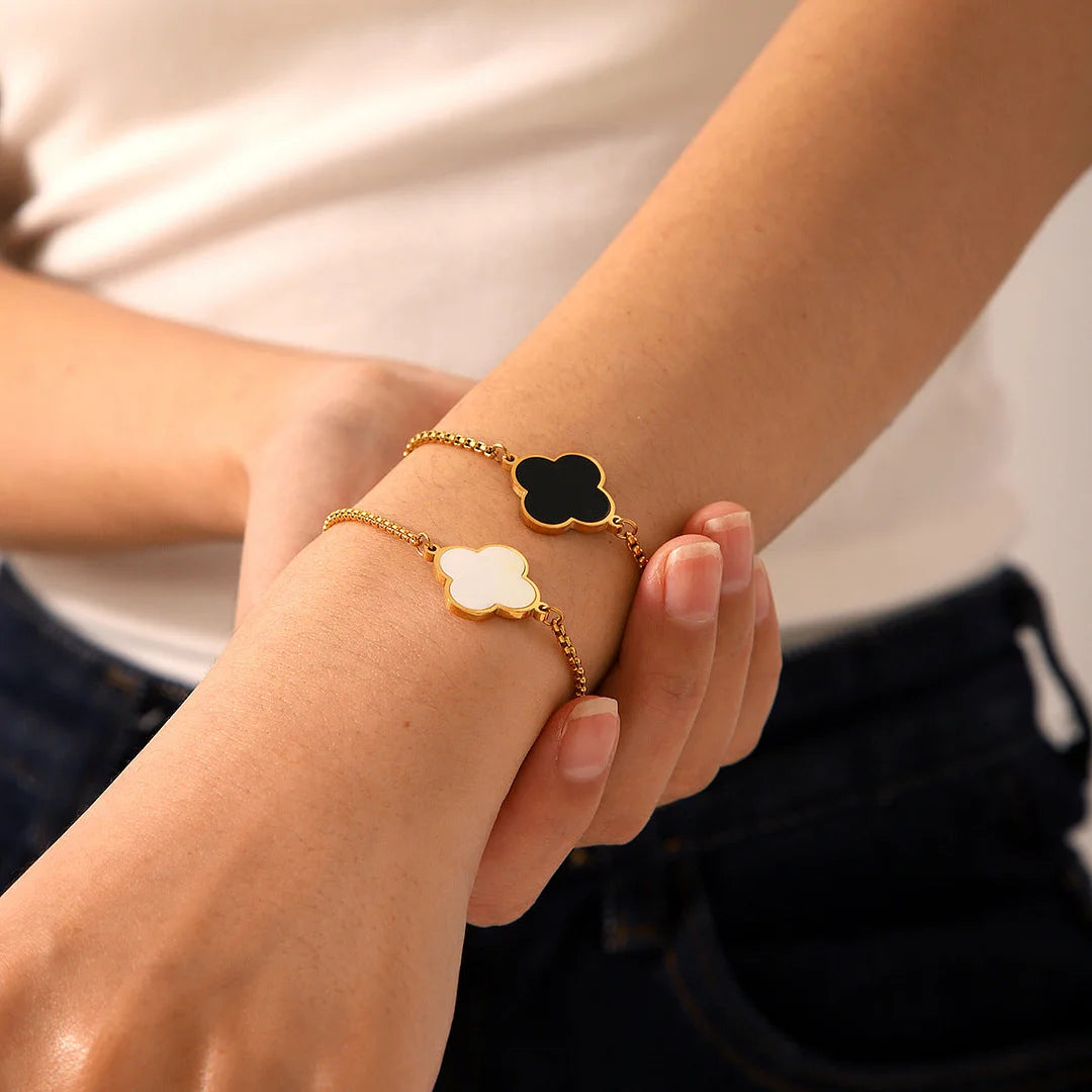 IG Style Women Chain Four-leaf Clover Flower Geometric Stainless Steel Electroplating Bracelets