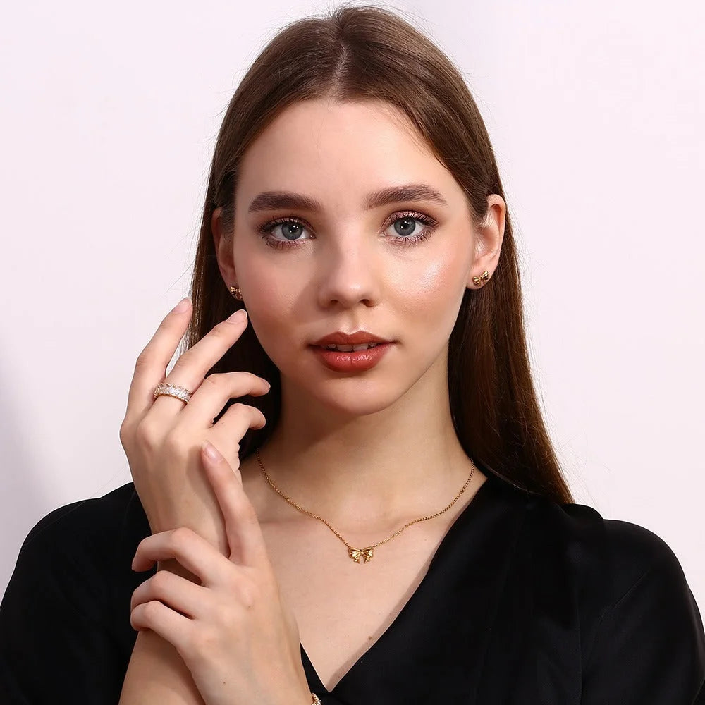 Fashion Bowknot Stainless Steel 18K Gold Plated Stud Earrings