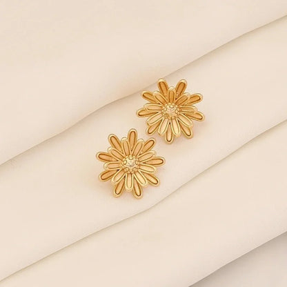 1 Pair Elegant Minimalist Sunflower Flower Plating 304 Stainless Steel 18K Gold Plated Ear Studs