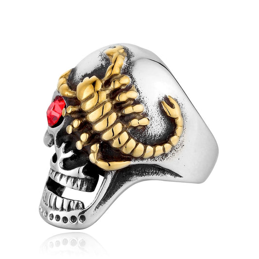 Hip-Hop Skull Titanium Steel Inlay Rhinestones 18K Gold Plated Halloween Men's Rings