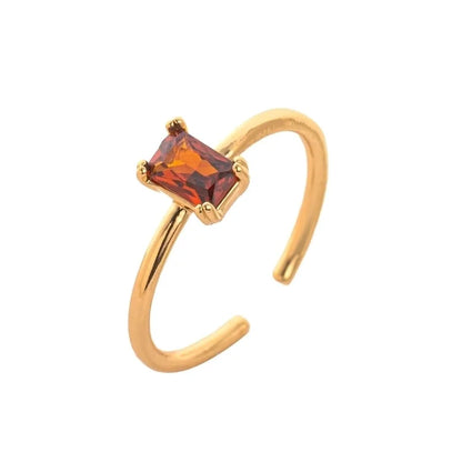 Modern Style Square Copper Zircon 18K Gold Plated Open Rings