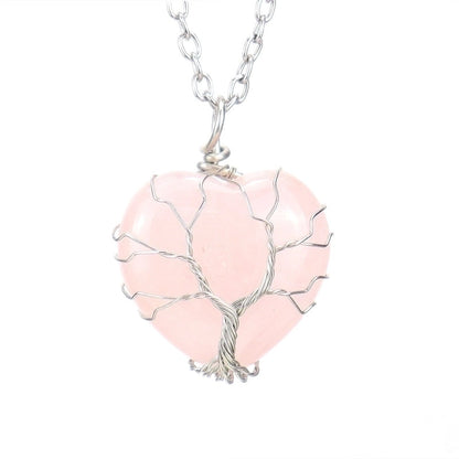 Minimalist Heart Shape Natural Stone Ferroalloy Knitting Pendant Necklace