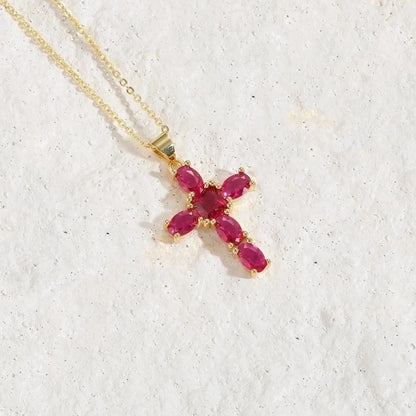 Basic Cross Copper Irregular Plating Inlay Zircon 14k Gold Plated Necklace