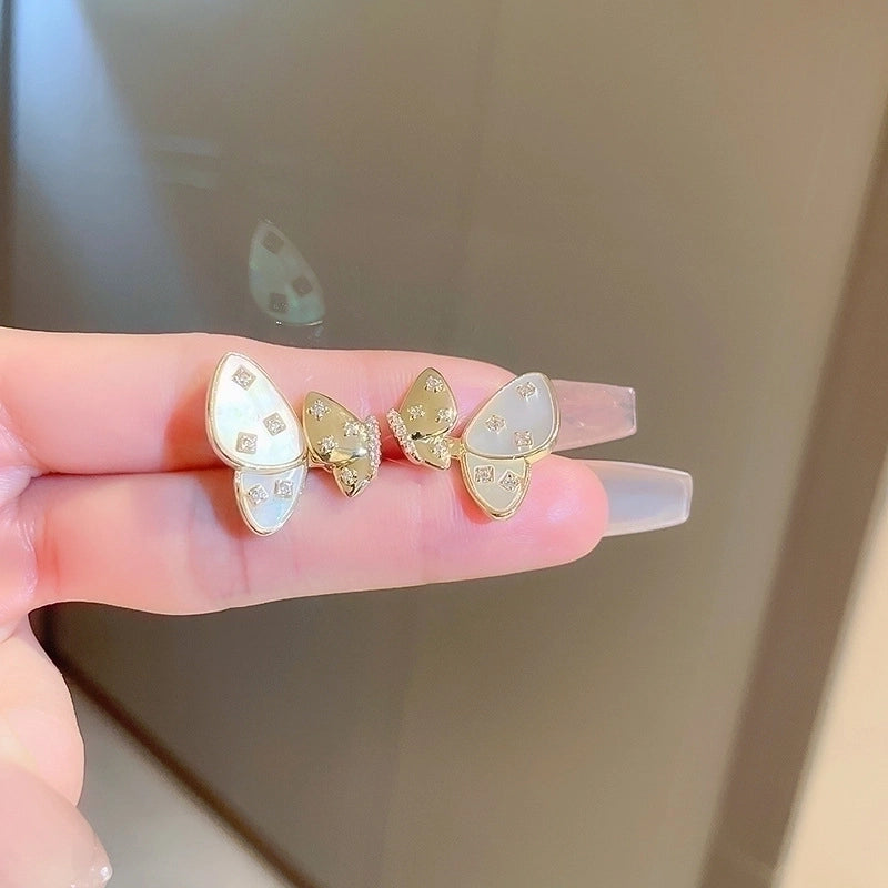 Fashion Butterfly Bow Knot Copper Inlaid Zircon Artificial Pearls Earrings 1 Pair