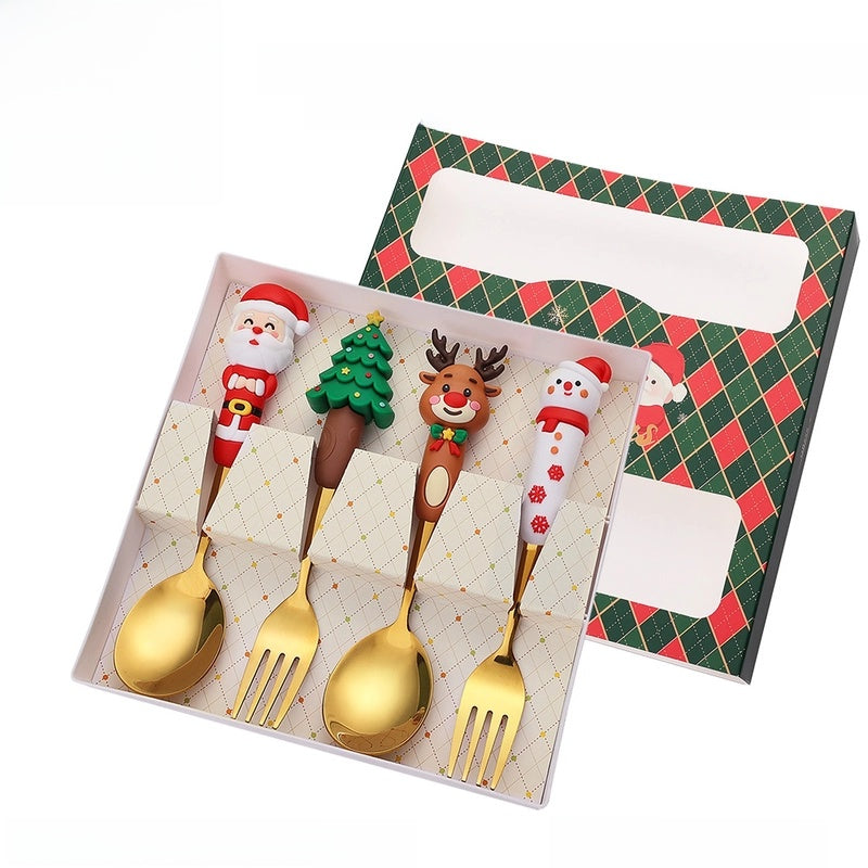 J Christmas Spoon Suit Cartoon Funny Christmas Tree Dessert Cake Spoon Creative Tableware Christmas Gift