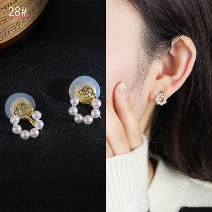Mosquito Incense Plate Ear Clip Women's Ear Holes Exquisite Pearl Earrings Advanced Hong Kong Style Retro Niche Light Luxury Earrings