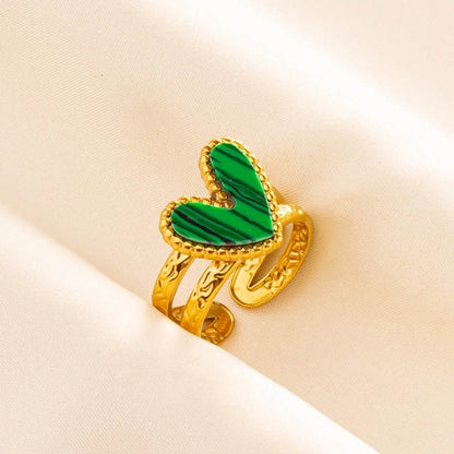 304 Stainless Steel Minimalist Inlay Heart Shape Artificial Gemstones Rings