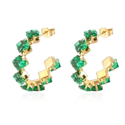 1 Pair Minimalist Commute Color Block Inlay 201 Stainless Steel Zircon 18K Gold Plated Earrings