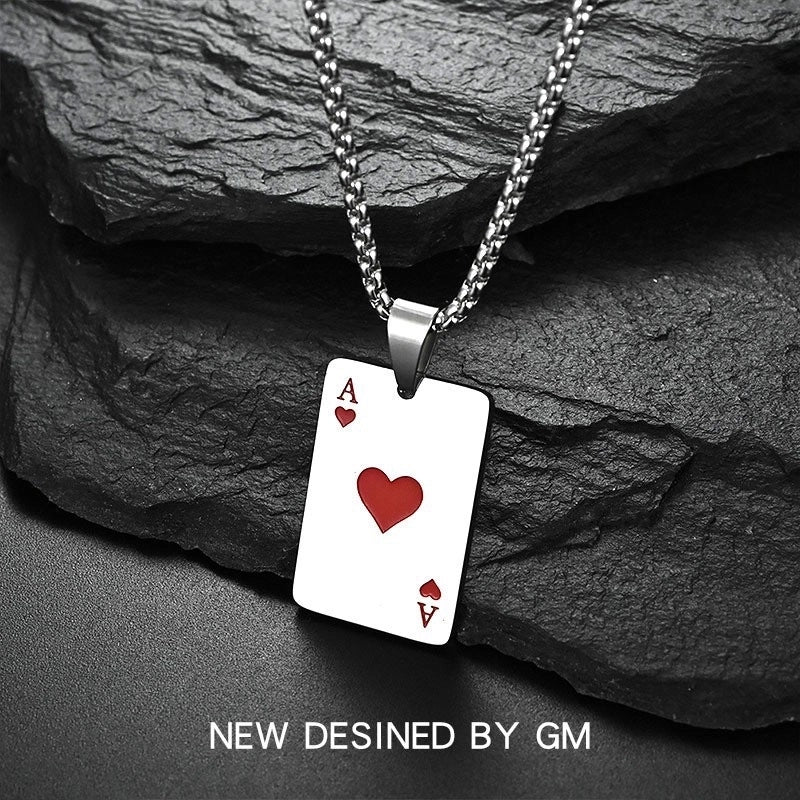 Streetwear Poker Titanium Steel Polishing Pendant Necklace