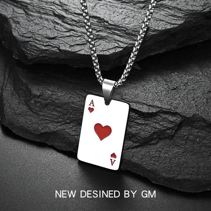 Streetwear Poker Titanium Steel Polishing Pendant Necklace